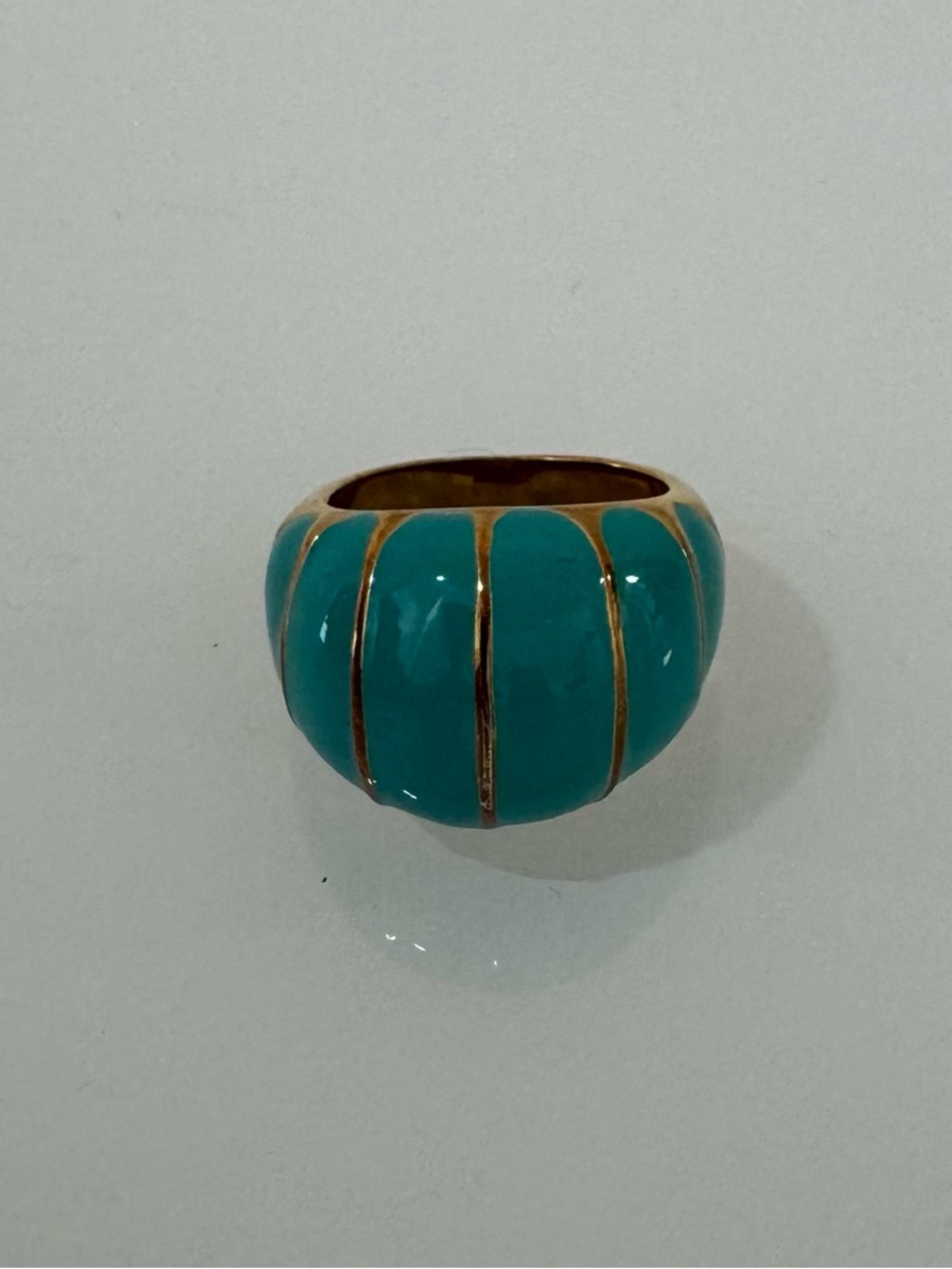 Turquoise Enamel Dome Ring with Gold Trim, Size 6